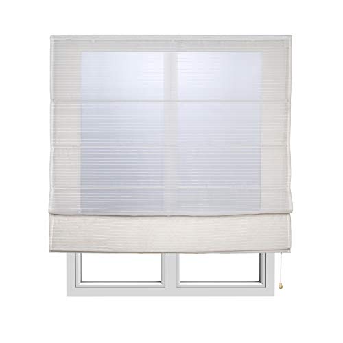 STORESDECO Raffrollo mit Stangen, lichtdurchlässiges Faltrollo für Fenster und Türen | Weiße Streifen, 105 cm x 175 cm von STORESDECO