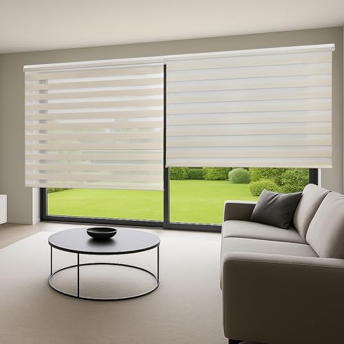 Rollo für Nacht und Tag, hochwertig, mit doppeltem Stoff, elegantes Rollo für Nacht und Tag, für Innenfenster und Türen, Rollläden und Vorhänge STORESDECO Leinen, 120 x 250 cm von STORESDECO