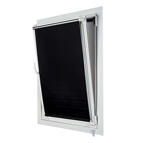 STORESDECO - Verdunkelungsrollo Klemmfix ohne Bohren, Klemmrollo Blackout Thermo, Rollo Blickdicht einfache Montage, Ideal für Flügelfenster | Easy Fix Thermo, Schwarz, 150 cm x 180 cm von STORESDECO