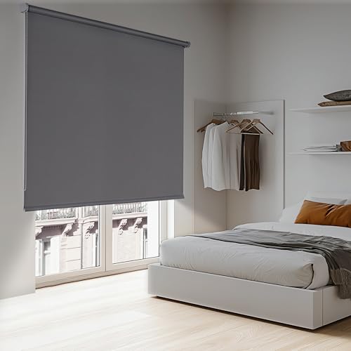Verdunkelungsrollo für Fenster mit Bohren Thermorollo Hitzeschutz Sichtschutz Fensterrollo Ink. Montagematerial Verdunkelung Rollo Blickdicht Verdunklungsrollo STORESDECO Grau 140x180 cm (BxH) von STORESDECO