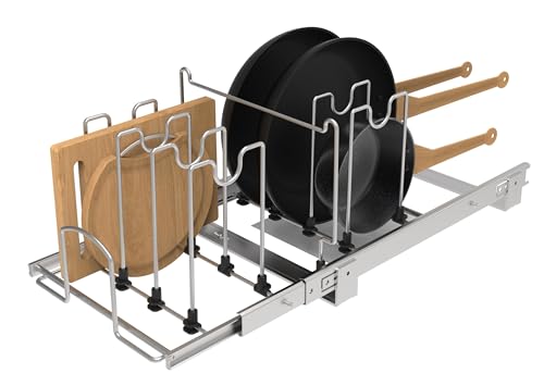 STORKING Ausziehbarer Topf- und Pfannen-Organizer unter dem Schrank, verstellbares Topfregal mit 9 verstellbaren Trennwänden, verchromter Topf- und Pfannenhalter (21 B x 20 T) von STORKING