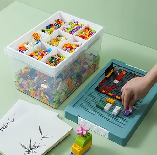 STORTRUST® Aufbewahrungsboxen kompatibel mit Lego - Große Box mit Sortiereinsatz - Steinebox geeignet für Lego mit Basisplatte als Deckel (Blau) von STORTRUST