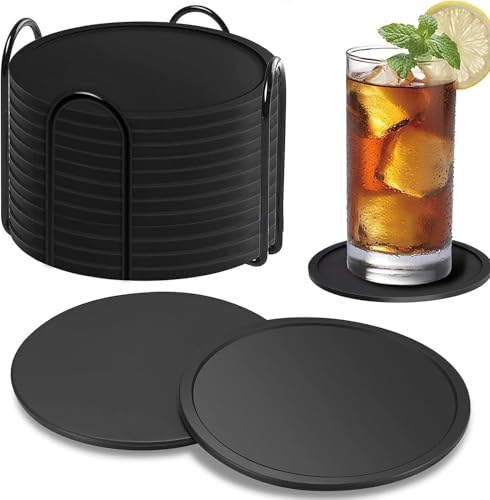 12Er Set Silikon Untersetzer, Gummi Glasuntersetzer, Getränke Tassen Untersetzer Set, Glas Untersetzer Silikon, mit Edelstahlständer für Getränke Bar Tassen,für Getränke,Tassenuntersetzer von STOUCLA