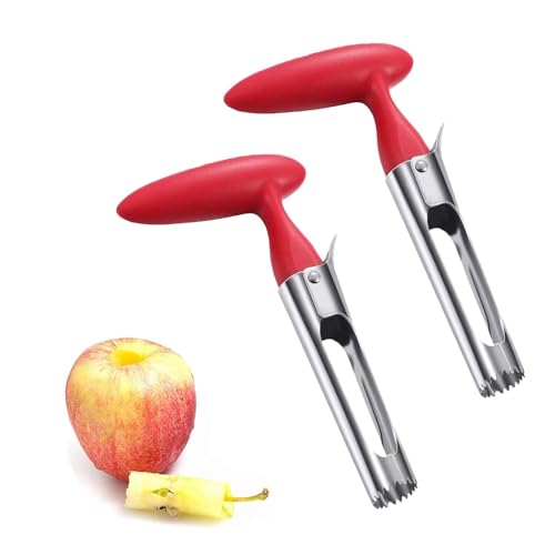 Apfelentkerner,Edelstahl Apfel oder PearEntkerner Entferner, Core Entferner Werkzeug für Home & Küche mit scharfer gezackter Klinge Angle Handle, 2 Stück (Rot) von STOUCLA