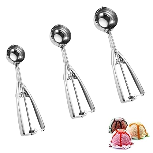 Eisportionierer,3 Stück Eisportionierer Edelstahl,Eislöffel mit Auslöser,Eiskugelformer,für Fruchteis, Melon Balls, Mashed Potatoes, Keksteig,Cakes,Eiscreme von STOUCLA