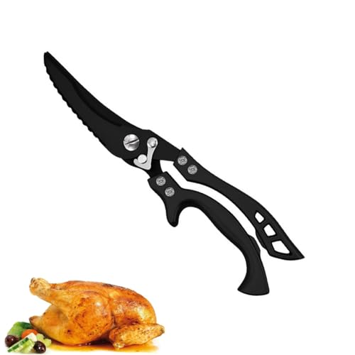 Geflügelschere, Scharfe Küchenschere, Edelstahl Geflügelschere mit ergonomischen Griffen, Schere zum Schneiden von Ente, Huhn, Gans, Truthahn (Schwarz) von STOUCLA