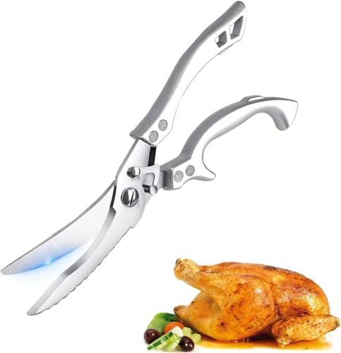 Geflügelschere scharfe Küchenschere,Geflügelschere Edelstahl mit Ergonomischen Griff,Fleischschere, zum Zerteilen von Ente, Huhn, Gans, Pute oder Truthahn(Silber) von STOUCLA