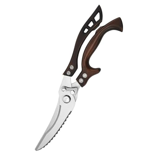 Geflügelschere, scharfe Küchenschere, Geflügelschere aus Edelstahl mit ergonomischen Griffen, Schere zum Schneiden von Ente, Huhn, Gans, Truthahn (Holzfarbe) von STOUCLA