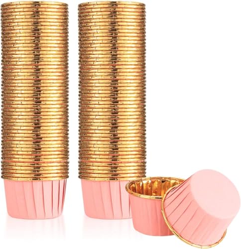 Muffinförmchen Papier, Cupcake Formen Papier, Antihaftbeschichtet Einweg-Backbecher für Muffinform Cupcake (Pink-Gold-100Pack) von STOUCLA