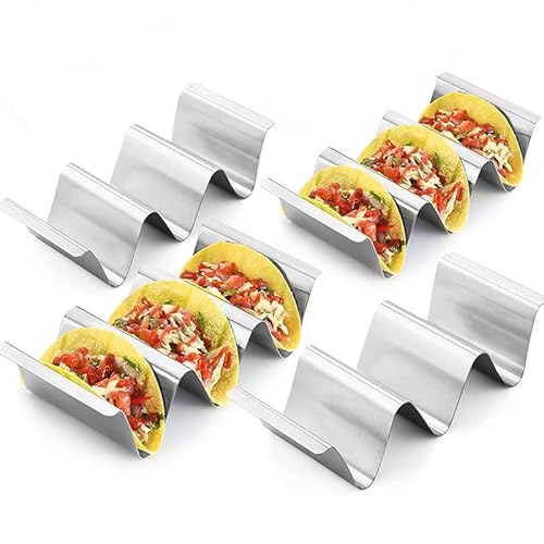 STOUCLA Edelstahl Halter Set/Hotdog Halterung,Taco Halter, Wiederverwendbar Halter Ständer in Wellenform, Geeignet für Sandwiches, Restaurants, Partys und Picknicks, Silber (4 Stücke) von STOUCLA
