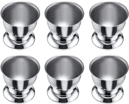 STOUCLA Eierbecher aus Edelstahlmit, Fuß, stapelbar, 6er Set Eierhalter Tablett,Silber von STOUCLA