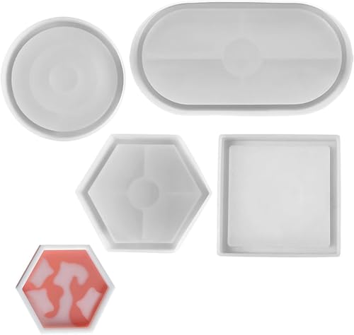 STOUCLA Für DIY,Silikonform Tablett Untersetzer Oval Rund Eckig Silikonformen Gießformen Tablett Gießform Silikon Untersetzer,4 Stück von STOUCLA