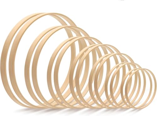 STOUCLA Holz Bambus Floral Hoop,Kranz Ringe,14 Stück 7 Größen Kranz Makramee Craft Hoop Ringe für DIY Hochzeit Kranz Dekor, Traumfänger,Wandbehang Handwerk (8 10 13 15 17 18 20 cm) von STOUCLA