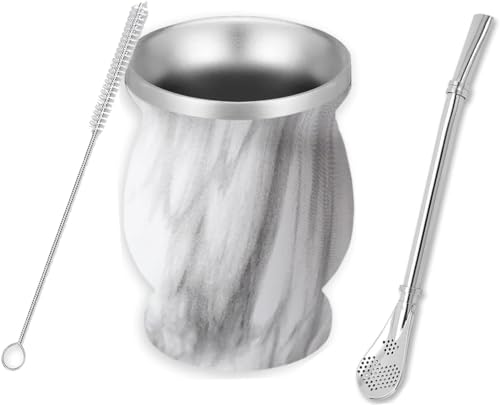 STOUCLA Mate Becher,Mate Tee Becher Set,mit Mate Strohhalm und eine Reinigungsbürste,für Mate Tee,Silver Dapple von STOUCLA