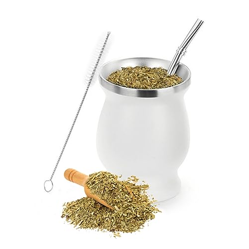 STOUCLA Mate Becher,Mate Tee Becher Set,mit Mate Strohhalm und eine Reinigungsbürste,für Mate Tee,Weiß von STOUCLA