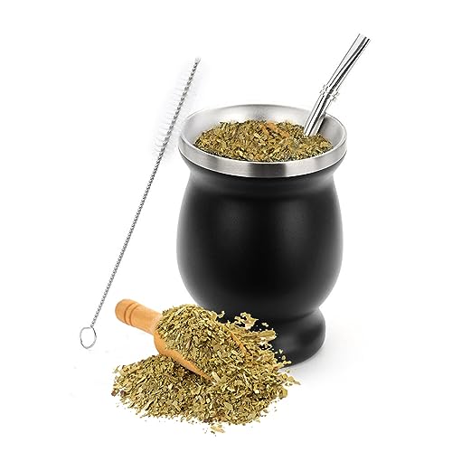 STOUCLA Mate Becher,Mate Tee Becher Set,mit Mate Strohhalm und eine Reinigungsbürste,für Mate Tee,schwarz von STOUCLA