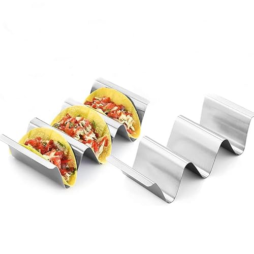 STOUCLA Taco Halter, Wiederverwendbar Halter Ständer in Wellenform, Geeignet für Sandwiches, Restaurants, Küchen, Partys und Picknicks, Silber (2 Stücke) Edelstahl Halter Set/Hotdog Halterung von STOUCLA