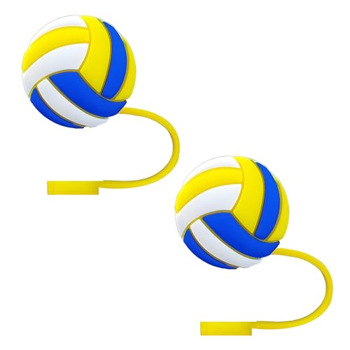 STRACOUPI Sport-Volleyball-Trinkhalm-Abdeckungen aus Silikon für Stanley-Becher, wiederverwendbar, niedliches Zubehör für Trinkgläser, 2 Stück, dekorative und personalisierte Strohhalm-Abdeckkappe (b) von STRACOUPI