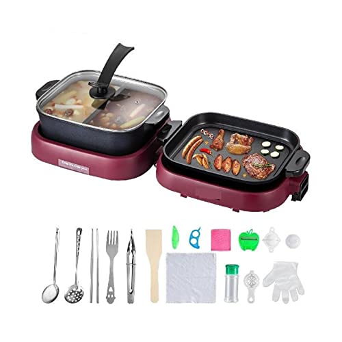 2 in 1 Elektrischer Hot Pot BBQ Grill 2000W Tragbarer tragbarer Multifunktions-Home-Faltbarer Antihaft-Split-Topf Rauchfreie Grillpfanne,Sicherheitsversicherung von STRAFBRG