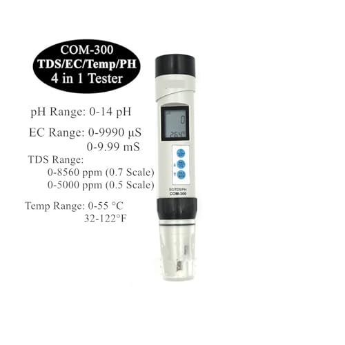STRAFBRG 2/3 /4 In 1 Digitales PH-Meter TDS EC Temp PH-Meter Wasserqualitätstester Messwerkzeug for Trinkwasser-Hydroponik-Aquarium,Verbesserte Präzision(COM-300) von STRAFBRG