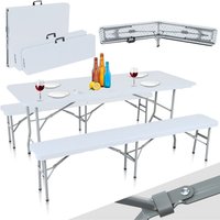 Buffettisch Bierzeltgarnitur klappbar mit Tisch und 2 Bänken - aus Kunststoff in Weiß - Strattore von STRATTORE