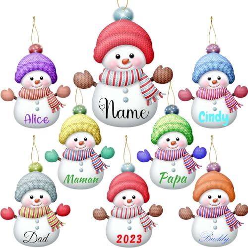 STREADVE 7 personalisierte Weihnachten Schneemann Ornamente 2023 Custom Xmas Ornament mit Namen Weihnachtsbaum Holz Hängende Dekoration Familie von 2 3 4 5 6 7 Geschenk für Kinder Papa Mama von STREADVE