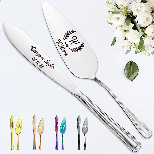 STREADVE Graviertes Hochzeitstortenmesser und Tortenheber, personalisierbares Kuchenschneidezubehör für Braut und Bräutigam, individueller Ausstecher, Servieren von Quinceanera, Geburtstagsgeschenk, von STREADVE