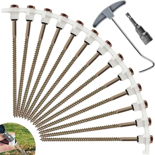 STREAMVOY 12 Stück robuste Metall-Heringe – drehbare Steinheringe mit Gewinde und Bohrer-Adapter und Nagelabzieher, rostfreie Stahlpfähle für harten Boden/Strand/Camping (weiß) von STREAMVOY