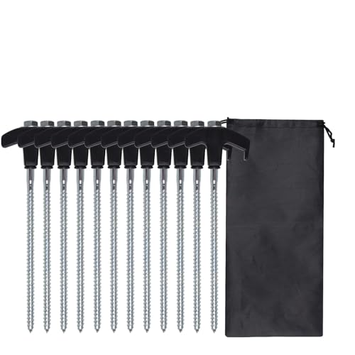 STREAMVOY Spiral-Heringe (20 cm) – robuste Schraubheringe für jedes Gelände, winddicht und leuchten im Dunkeln (12 schwarze Heringe + 1 Tasche) von STREAMVOY