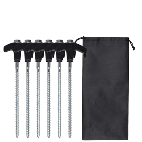 STREAMVOY Spiral-Heringe (20 cm) – robuste Schraubheringe für jedes Gelände, winddicht und leuchten im Dunkeln (6 schwarze Heringe + 1 Tasche) von STREAMVOY