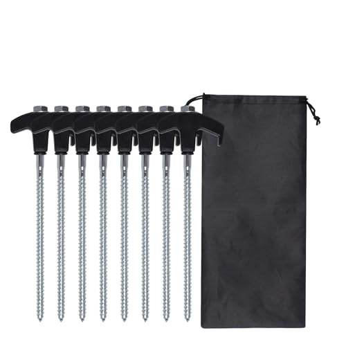 STREAMVOY Spiral-Heringe (20 cm) – robuste Schraubheringe für jedes Gelände, winddicht und leuchten im Dunkeln (8 schwarze Heringe + 1 Tasche) von STREAMVOY