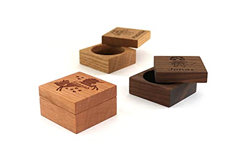 STREIFHOLZ Milchzahndose personalisiert, Zahndose aus Holz mit Gravur, Döschen für Milchzähne, individuelles Geschenk für Jungen und Mädchen von STREIFHOLZ