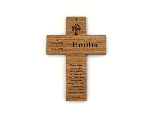 STREIFHOLZ Taufkreuz mit Taufspruch, personalisiertes Geschenk für Patenkind, zur Geburt und Taufe, individuelles Holzkreuz für Jungen und Mädchen von STREIFHOLZ