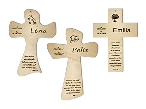 STREIFHOLZ Personalisiertes Taufkreuz mit Taufspruch, individuelles Kreuz aus Holz für Patenkind, zur Geburt und Taufe, Geschenk für Jungen und Mädchen von STREIFHOLZ
