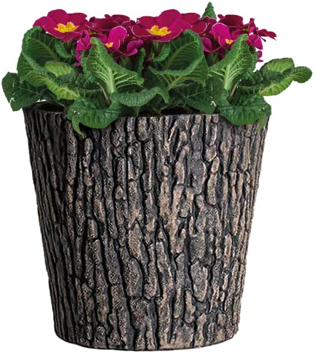 Blumentopf Holzoptik- 30 cm Durchmesser übertopf - Pflanzkübel Braun mit Holzoptik im rustikalen Design, Blumenkübel aus UV-stabilen Plastik für Garten, Terrasse oder Balkon, Pflanztopf Garten Deko von STREND PRO