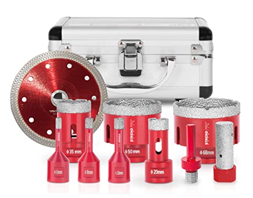 STREND PRO Diamant Fliesenbohrer Set | 6-8-10-20-35-50-68 mm, Trennscheibe, Fingerfräser 20mm, SDS Adapter | PREMIUM Glasbohrer/Feinsteinzeug Bohrer | Alu Koffer | Keramikbohrer von STREND PRO