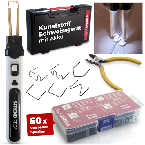 STREND PRO Kunststoff Schweißgerät Akku | Kunststoff Reparaturset mit 300PCS Heftklammern, Plastik Koffer | Akku Plastik Schweißgerät | Auto Kunststoff Reparatur - Stoßstange reparatur set von STREND PRO