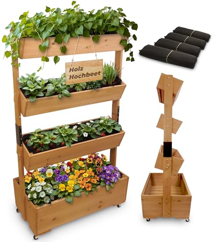 STREND PRO Balkon Hochbeet 4 Etagen Holz | 147x85x45cm (HxBxT) | Wetterfestes Vertikalbeet Pflanzentreppe Outdoor | Kräuterbeet Balkon für Blumen, Kräuter & Gemüse – für Terrasse, Garten von STREND PRO