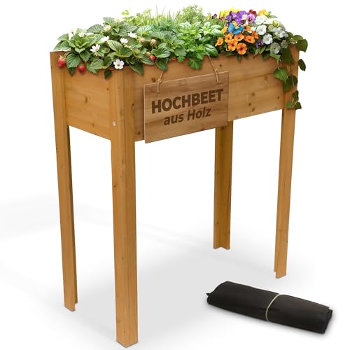 STREND PRO Hochbeet Balkon | 98cm(h) x 40cm(b) x 84(l) | Gemüsebeet Holz mit wasserdichter Pflanzfolie | Kleines Hochbeet Schmales ideal für Balkon, Terrasse & Garten | Kräuterbeet Klein von STREND PRO