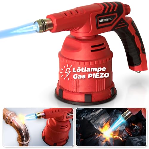 STREND PRO Lötlampe Gas 1300W mit PIEZO | Lötlampe mit Piezozündung für Butangas Kartusche | Gas Lampen zum Löten, Schweißen | Lötbrenner mit Piezozündung | Gasbrenner Klein | Bunsenbrenner Werkstatt von STREND PRO