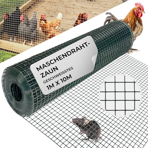STREND PRO Maschendrahtzaun | Geschweißt - PVC | 1m x 10m | 1,2 mm, 12,7x12,7mm | Kaninchendraht, Hasendraht, Volierendraht für Garten & Tierhaltung | Hasengitter, Hühnerzaun, Zaun von STREND PRO