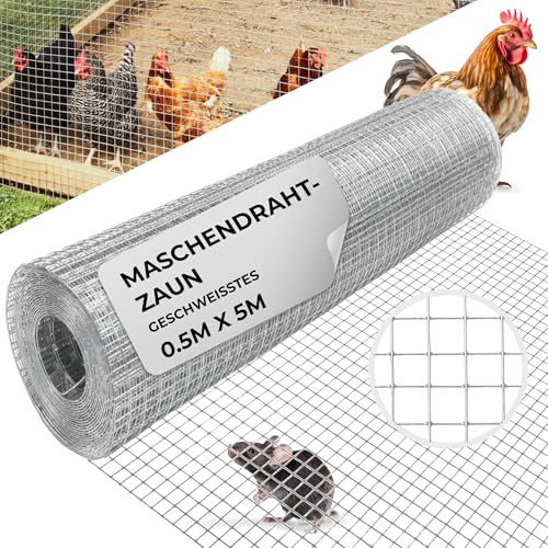 STREND PRO Maschendrahtzaun | Geschweißt - Verzinkt | 0.5m x 5m | 0,8 mm, 12,7x12,7mm | Kaninchendraht, Hasendraht, Volierendraht für Garten & Tierhaltung | Hasengitter, Hühnerzaun von STREND PRO