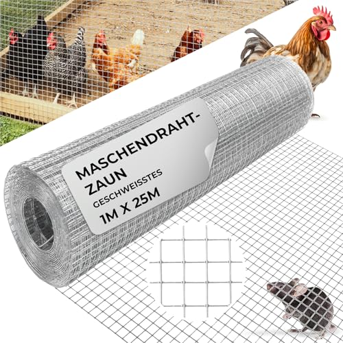 STREND PRO Maschendrahtzaun | Geschweißt - Verzinkt | 1m x 25m | 0,8 mm, 12x12mm | Kaninchendraht, Hasendraht, Volierendraht für Garten & Tierhaltung | Hasengitter, Hühnerzaun, Zaun von STREND PRO