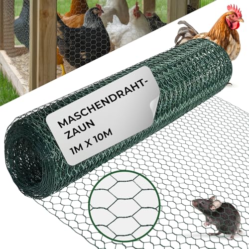 STREND PRO Maschendrahtzaun | PVC | 1m x 10m | 0,9 mm, 16mm HEX | Kaninchendraht, Hasendraht, Volierendraht für Garten & Tierhaltung | Hasengitter, Hühnerzaun, Gartenzaun von STREND PRO