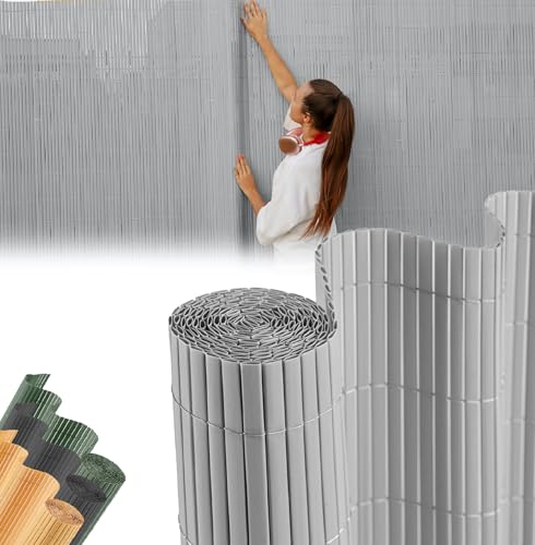 STREND PRO PVC Sichtschutzmatte für Garten, Terrasse | Hellgrau | 1.5m Hoch, 3m Länge | Wetterfester Sichtschutzzaun für Privatsphäre und Windschutz | Gartensichtschutz ohne Bohren, Gartenzaun von STREND PRO