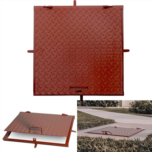 STREND PRO Schachtabdeckung 50x50 cm - 3mm Metall Schachtdeckel 500x500 | Begehbar, UV-beständig, Abschließbar | Robuste Riffelblech-Oberfläche, Rote Kanalabdeckung, Deckel mit Rahmen, Kanalschacht von STREND PRO