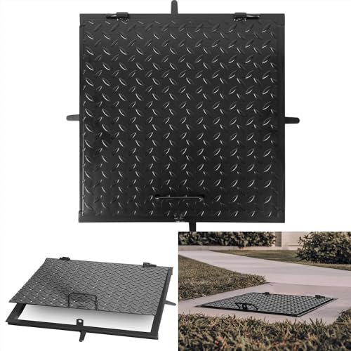 STREND PRO Schachtabdeckung 60x60 cm - 3mm METALL Schachtdeckel 600x600 | Begehbar, UV-beständig, Abschließbar | Robuste Riffelblech-Oberfläche, Schwarze Kanalabdeckung, Deckel mit Rahmen,Kanalschacht von STREND PRO