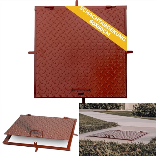 STREND PRO Schachtabdeckung 60x60 cm | Begehbar max. 150kg | 3mm METALL Schachtdeckel 600x600 | UV-beständig, Abschließbar | Robuste Riffelblech-Oberfläche | Kanalabdeckung, Deckel mit Rahmen von STREND PRO