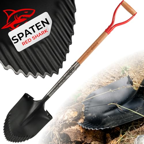 STREND PRO Spaten | Premium RedShark Gärtnerspaten | Spitz | Spitzspaten mit Holzstiel | D Spatenstiel | Spaten für Garten mit Stabiler Stahlkopf |für Harte, steinige Böden|Wurzelspaten Gartenarbeit von STREND PRO