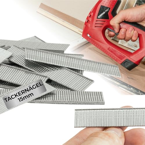 STREND PRO Tackernägel 15mm - Typ T (1.2x2 mm) | Tacker Nägel aus Edelstahl 15 mm| 1000 Stück | passend für STREND PRO Elektrotacker | Metall | Tacker Zubehör | DIY, Basteln von STREND PRO
